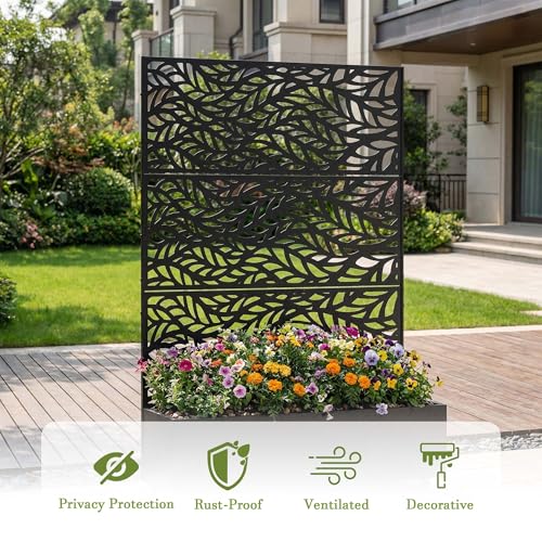 Pia Ricco Planter Box with Trellis, Privacy Planter for Climbing Plants - color: Black-flow Leaf, size: Large