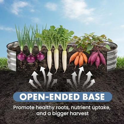 DUMOS Galvanized Raised Garden Bed, Outdoor Planter Box, 8x4x1ft - color: Silver (Oval), size: 8×4×1ft