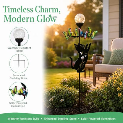 Solar Wind Spinner with Metal Cat and Butterfly Stake - color: Cat