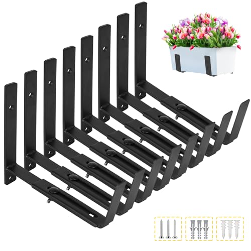 LukLoy Adjustable Window Box Brackets, 8 Pack Planter Box Brackets, Black - size: 8 pack-black