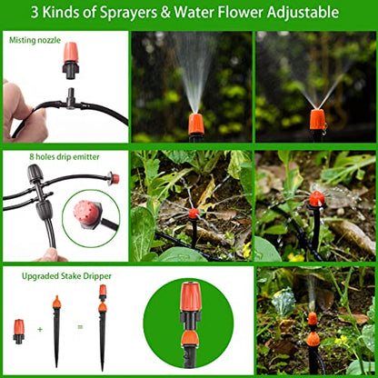 280 Pcs Drip Irrigation Kit, 147FT Garden Watering System 1/2 1/4 in Distribution Tubing Hose Automatic Patio Misting System Micro Automatic Drip Irrigation for Plant Garden Greenhouse Patio Lawn