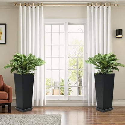 FENCY Set of 2 Tall Planters for Outdoor Plants, Black - color: Black-square Classic