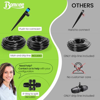 Bonviee Drip Irrigation System Kit for Garden Watering, 247FT Quick Connect - size: 247 FT - 50 FT 5/16" Tubing + 197 FT 1/4" Tubing
