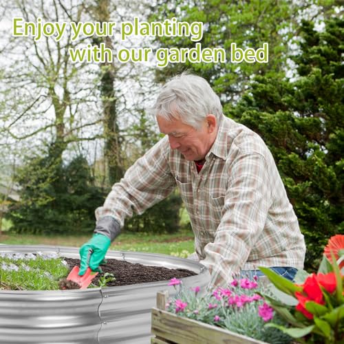 TBMLC Oval Silver Galvanized Planter Box, Metal Raised Garden Bed 6X3X1 FT - color: Silver, size: 6X3X1 FT