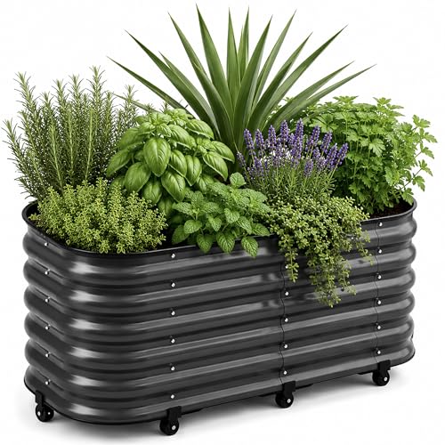 DaisyVibe 21" Rolling Raised Garden Bed with Water Reservoir Base - color: Dark Grey, size: 47.2"L × 15.7"W × 21"H