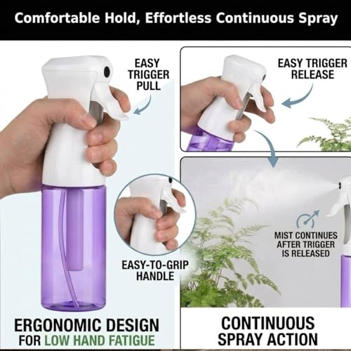 VIGOR PATH Continuous Mist Purple Spray Bottle 200ml Fine Mist for Hair - color: PURPLE