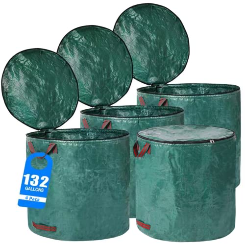 4 Pack 132 Gallons Reusable Yard Waste Bags with Lid Leaf Bags - style: 4pcs 132 gallons
