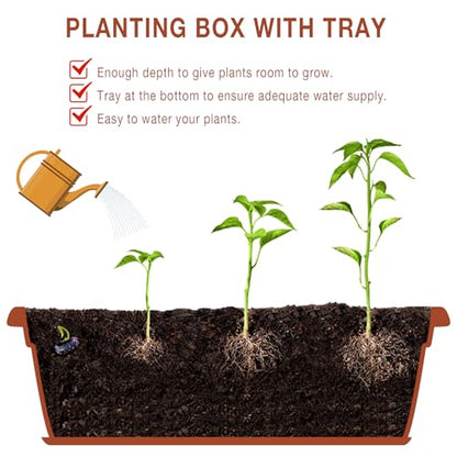 HOXHA 6 Pcs Window Box Planter, 17" Rectangular Planter Box, Brick Red - size: Brick red - 6 pack