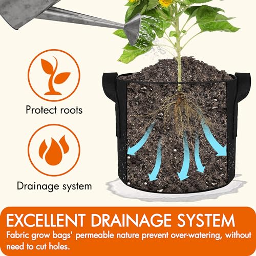 Gardzen 10-Pack 2 Gallon Grow Bags Fabric Pots with Heavy Duty Handles - size: 2 Gallons