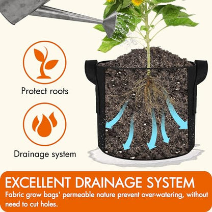 Gardzen 10-Pack 2 Gallon Grow Bags Fabric Pots with Heavy Duty Handles - size: 2 Gallons