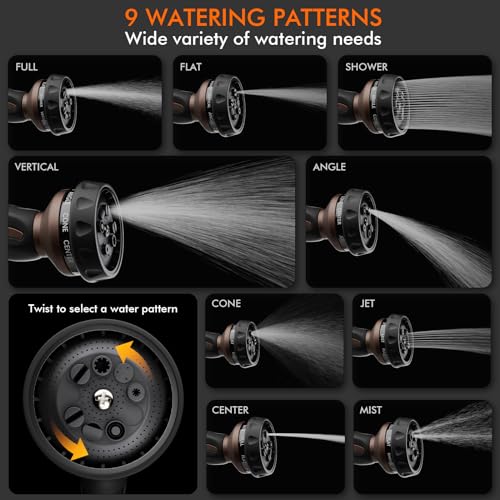 RESTMO Hose Nozzle Heavy Duty, Metal Water Hose Sprayer for Garden - color: Oil Rubbed Bronze, size: 9 Watering Patterns