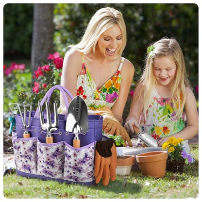 Grenebo 9-Piece Gardening Tools Set with Fashion Handbag, Purple - style: Purple