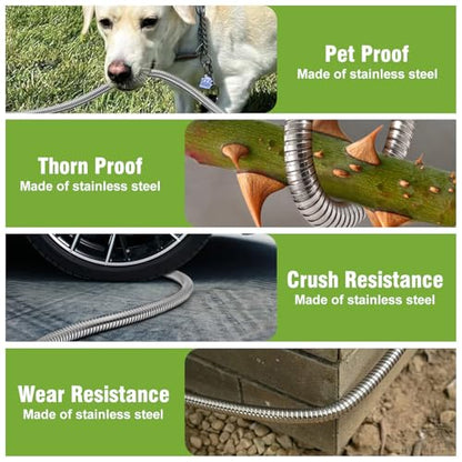 Beitopamz Metal Garden Hose 25 ft with Nozzle, Stainless Steel - size: 25 ft