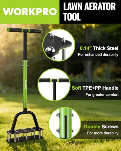 WORKPRO 38” Lawn Aerator Tool with 17 Spikes, Manual Lawn Aerators