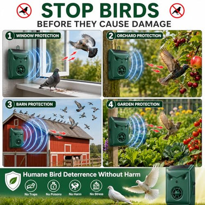 2 Pack Solar Bird Repellent Devices Outdoor Ultrasonic Bird Repeller