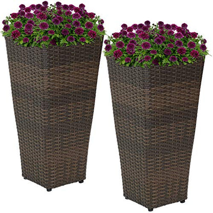 Sunnydaze 24" Square Tall Wicker Outdoor Planter, Brown, 2pk - color: Brown, size: 24 in