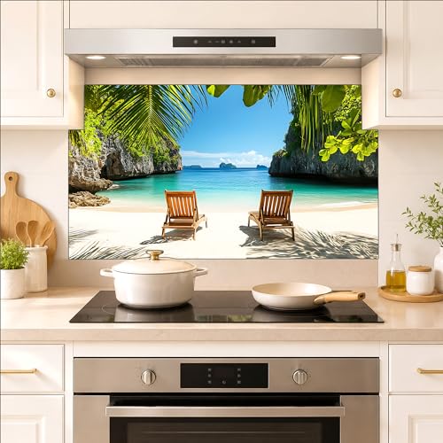 Kitchen Wallpaper 17.3x28 in Tropical Beach Palm Trees for Stove Backsplash - color: Colorful1271