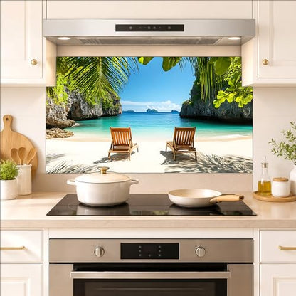 Kitchen Wallpaper 17.3x28 in Tropical Beach Palm Trees for Stove Backsplash - color: Colorful1271