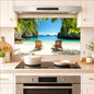 Kitchen Wallpaper 17.3x28 in Tropical Beach Palm Trees for Stove Backsplash - color: Colorful1271