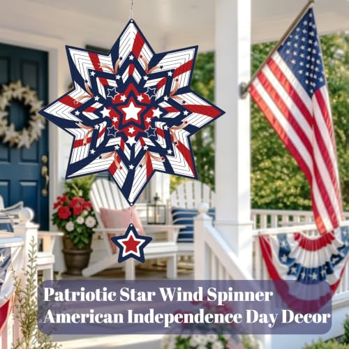 Patriotic Wind Spinner, Red White Blue Star Kinetic Wind Sculpture - color: Star