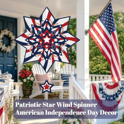 Patriotic Wind Spinner, Red White Blue Star Kinetic Wind Sculpture - color: Star