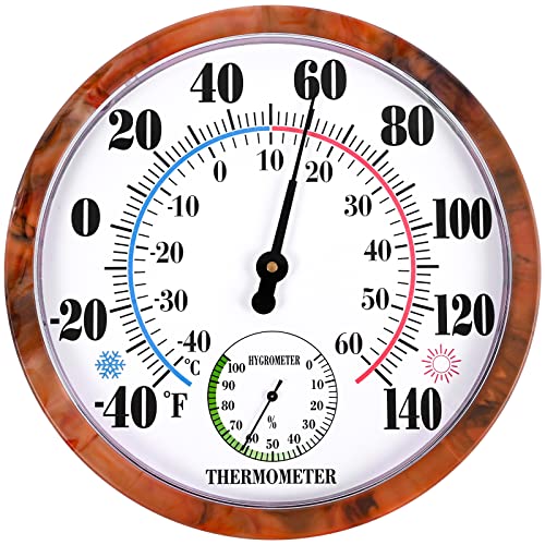 Outdoor Thermometer Hygrometer 10Inch Outdoor Thermometers for Patio - color: Brown