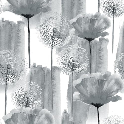 17.5in×317in Dandelion Wallpaper Peel and Stick Wallpaper Grey Self Adhesive Removable Wallpaper for Walls Cabinets Drawers Botanical Peel and Stick Wall Paper Grey and White Contact Paper - color: Grey wallpaper, size: 17.5" x 317"