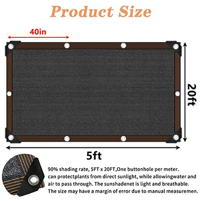 Shade Cloth for Plants Greenhouse, 80-90% Sunblock Shade Sails for Outdoor Garden Pergola Patio Lawn Pool Sun Shade Cloths for Kennel Chicken Coop Easier to Hang Shade Net Cover Shade Cloth - size: 5'x20'
