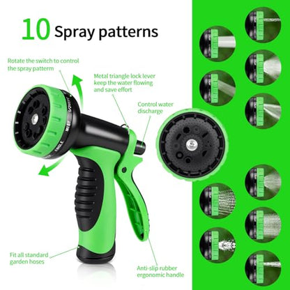Garden Hose 50 FT,Non-Expanding,10 Functional Nozzles,Garden Hose Anti-Kink - size: 50ft