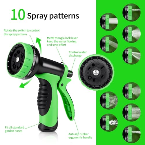 Garden Hose 100 FT, Non-Expanding, 10 Functional Nozzles, Anti-Kink - size: 100ft