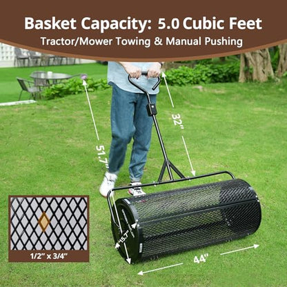 Compost Spreader 44 Inch Towable Peat Moss Spreader - Black - size: 44 Inch