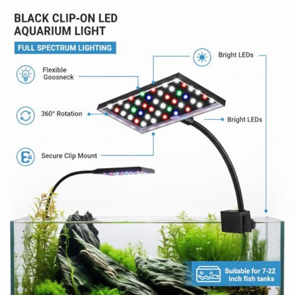 Rossesay 2 Pack Clip-on LED Aquarium Light for Plants, Full Spectrum