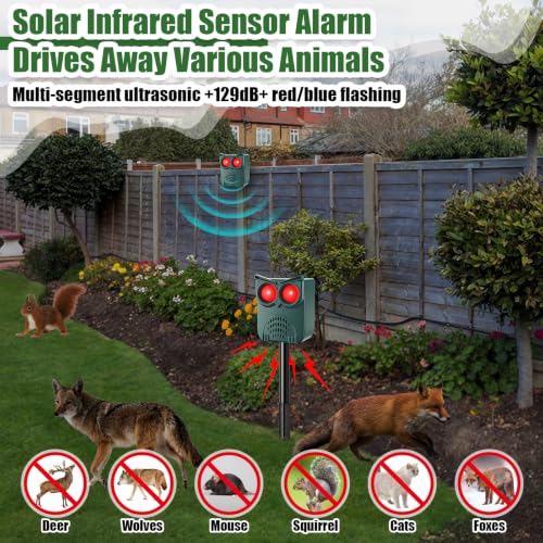 2 Pack Solar Motion Sensor Security Alarm, Outdoor Animal Deterrent