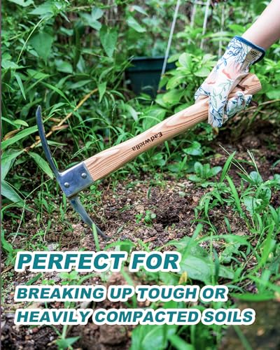 15 Inch Pick Axe, Stainless Steel Mattock with Solid Wood Handle