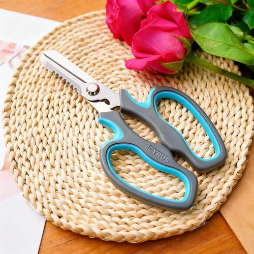 Blue Serrated Floral Scissors Garden Shears with Integrated Stab Remover - style: Blue with Serrated