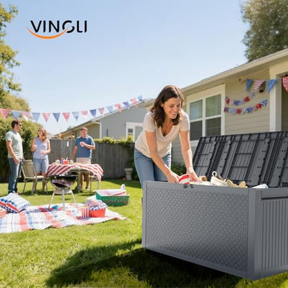 VINGLI 90 Gallon Lockable Durable Outdoor Storage Box, Grey - color: Gray