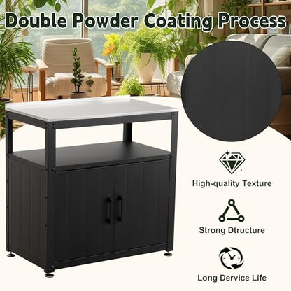 Feasto Heavy-Duty Potting Bench with Storage & Stainless Steel Top - color: Black