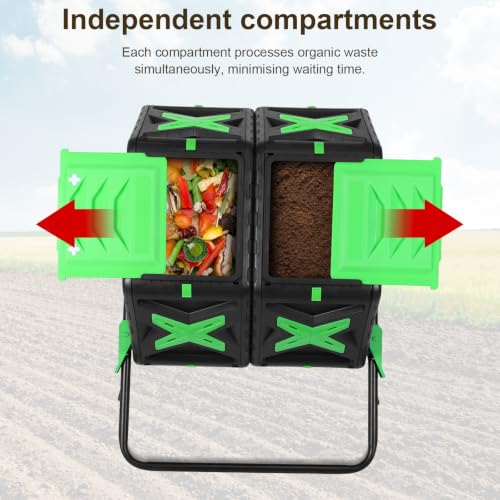 140L Dual Chamber Tumbling Composter 360° Sliding Door for Garden