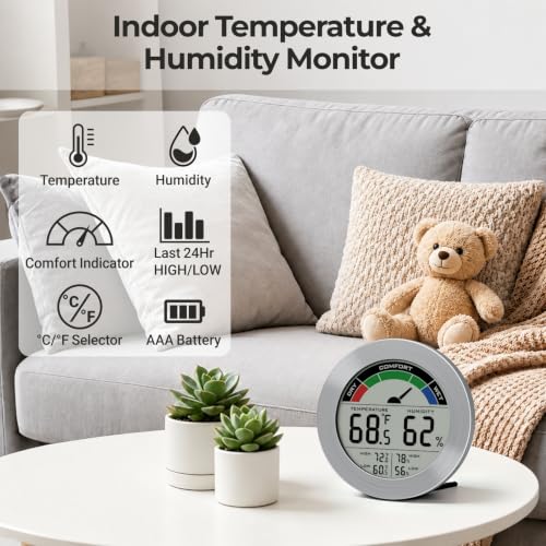 Digital Hygrometer Indoor Thermometer, Brushed Metal Frame, Silver - color: Silver Stainless