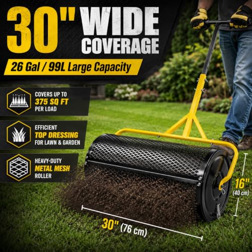30 Inch Compost Spreader, Peat Moss & Lawn Top Dressing Spreader