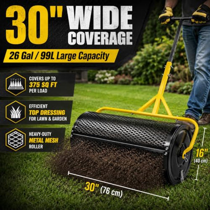 30 Inch Compost Spreader, Peat Moss & Lawn Top Dressing Spreader