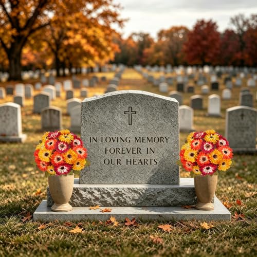 Fall Cemetery Flowers for Graves, 4Pcs 56 Heads Colorful Faux Mums - color: Colorful-4pcs