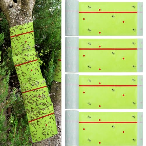 Qualirey 4 Rolls Spotted Lantern Fly Tree Tape Trap 30ft,Green - color: Green