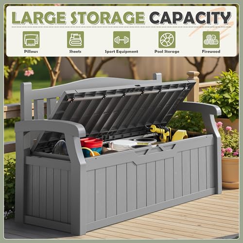 Homall 75 Gallon Outdoor Storage Benches Lockable Deck Box Waterproof - color: Grey