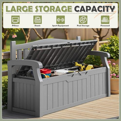 Homall 75 Gallon Outdoor Storage Benches Lockable Deck Box Waterproof - color: Grey