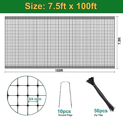 KLEWEE Bird Netting, 7.5 x 100 FT Heavy Garden Netting Deer Netting Fence - size: 7.5 x 100 FT