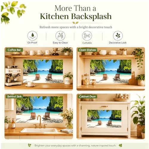 Kitchen Wallpaper 17.3x28 in Tropical Beach Palm Trees for Stove Backsplash - color: Colorful1271