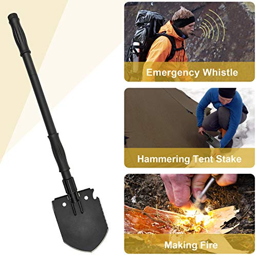Survival Shovel, (28.3'') Camping Folding Shovel, Military Spade Multitool, Tactical Trench Tool, with Pickaxe, Compass, Whistle, Molle Bag for Digging, Metal-Detecting, Off Roading, Emergency - size: 28.3''