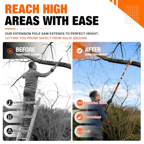 LAANPOLE 36FT Reach Tree Trimmer, Manual Pole Saw with 7-30FT Extension Pole, Tree Pruner Extendable for High Tree Branch Trimming Pruning Cutting - size: 30FT