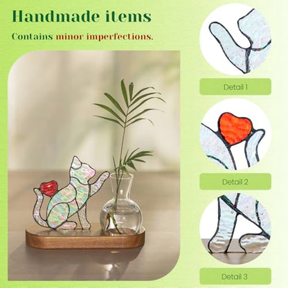Hewory Handmade Cat Planter: Iridescent Stained Glass Propagation Stations - color: Iridescent